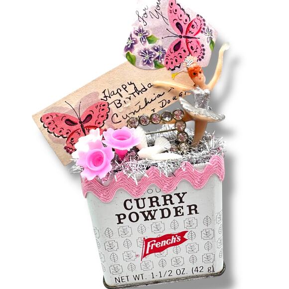 Birthday Ballerina Retro Assemblage - Vintage Spice Tin Diorama - Picture 1 of 6